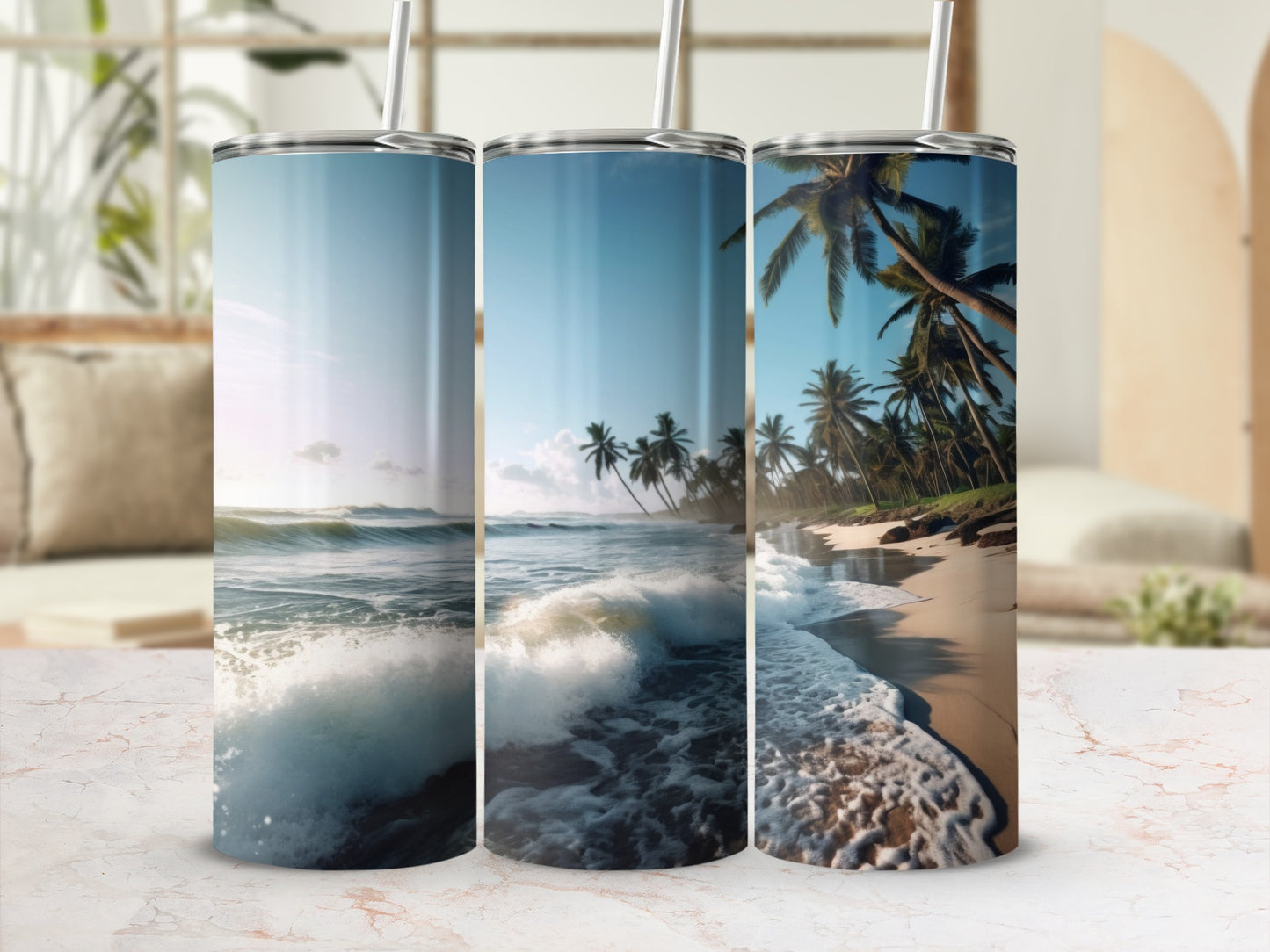 Beautiful Ocean and Beach Scenes Tumblers Set