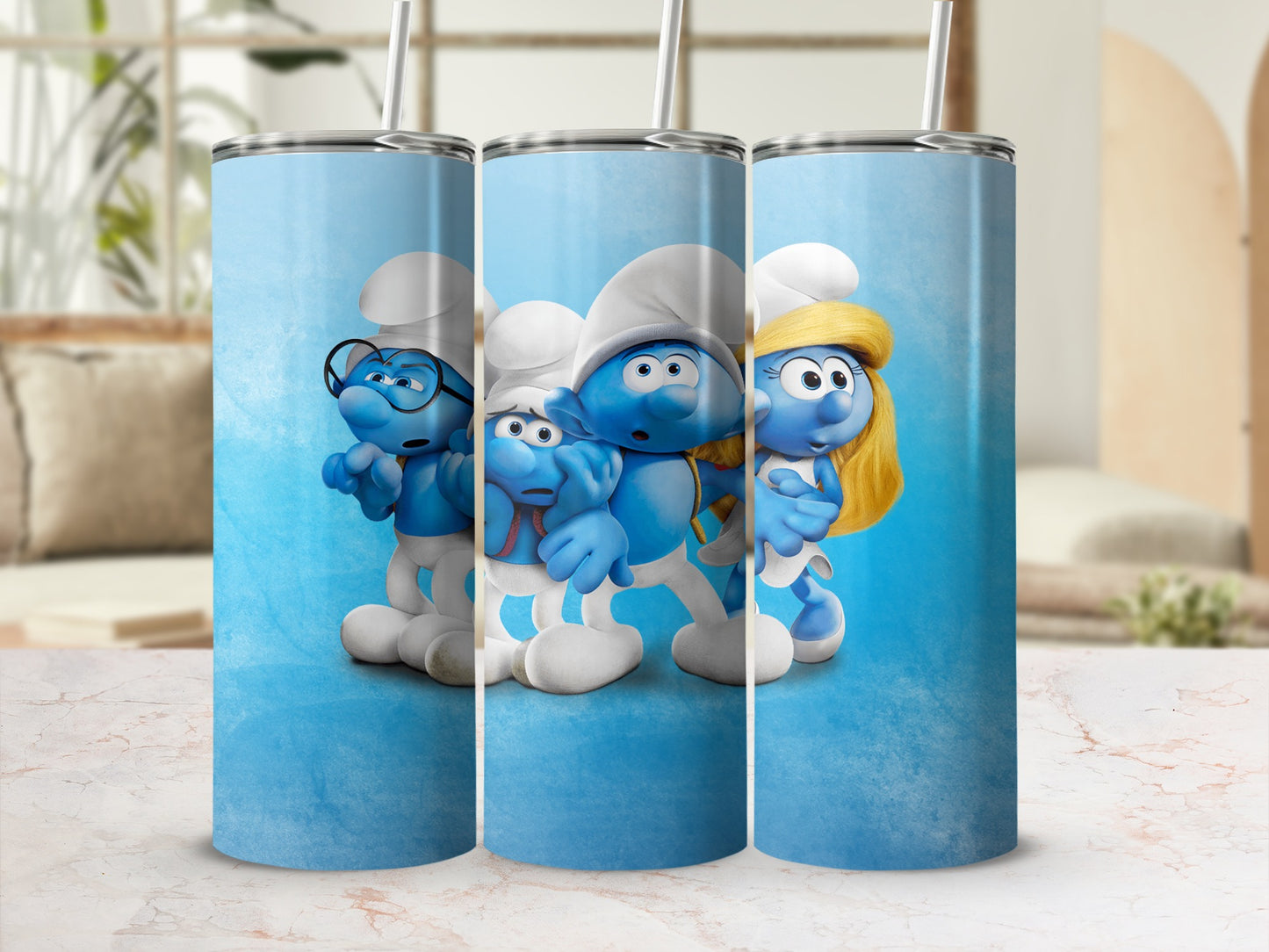Cartoon Characters Blue Themed Design Tumbler Cup