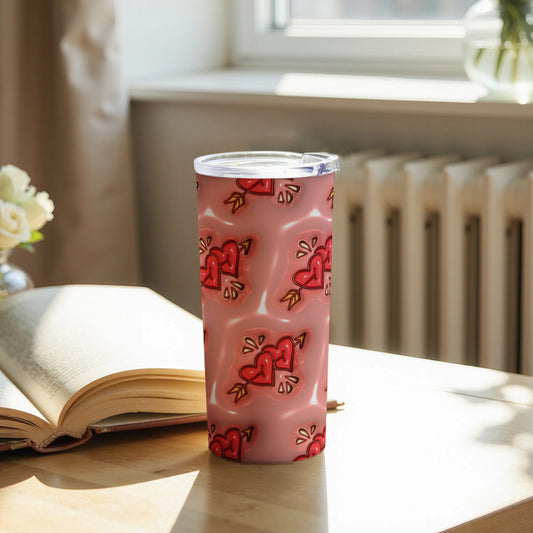 Pink Tumbler with Cute Heart Pattern Design