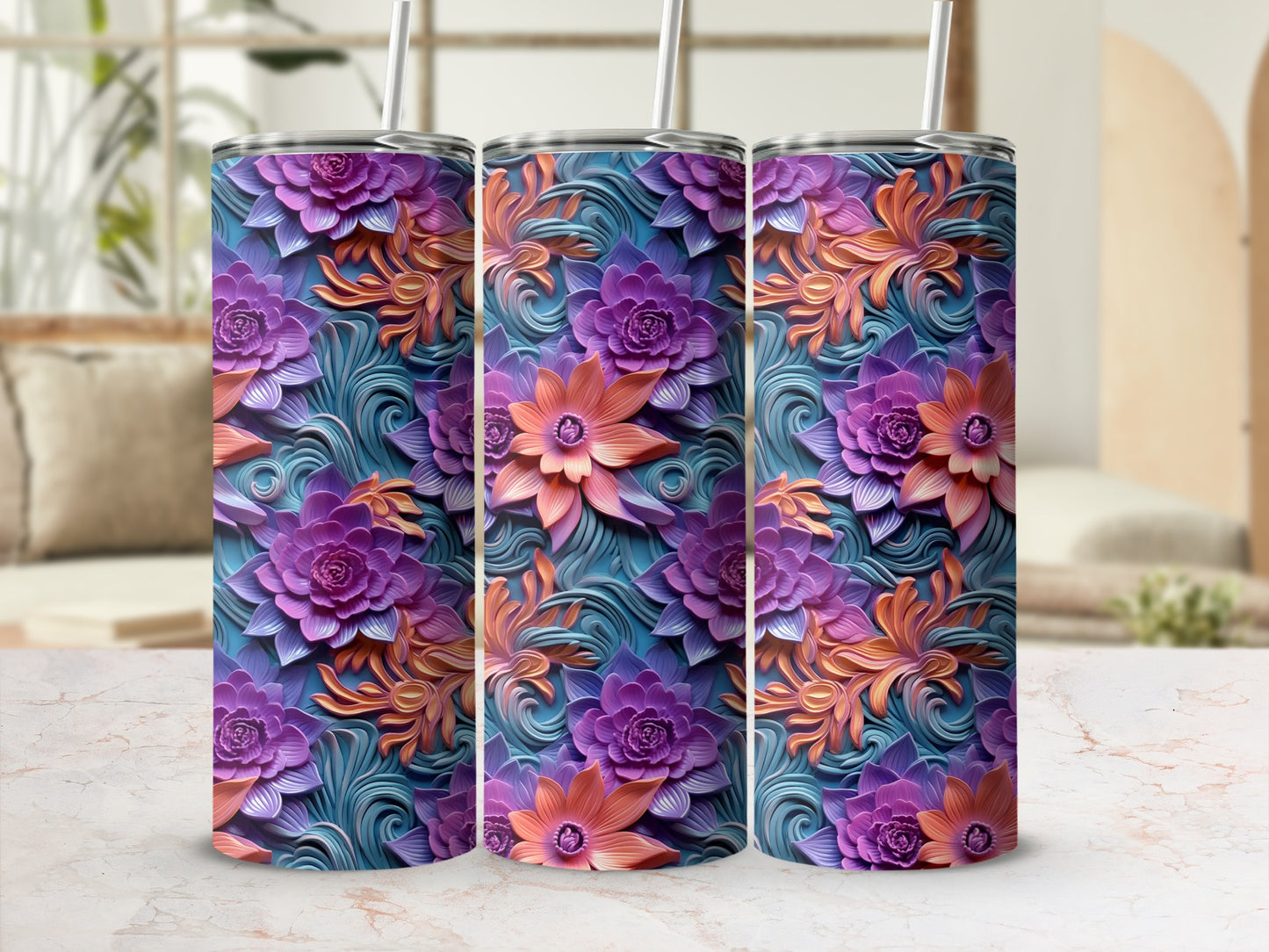 Vibrant Floral Design Insulated Tumbler Drinkware
