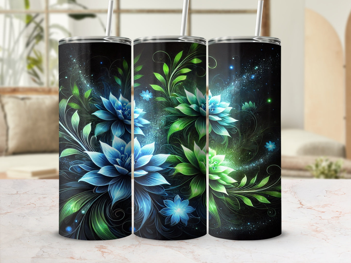Floral Fantasy Design Stainless Steel Tumbler Cups
