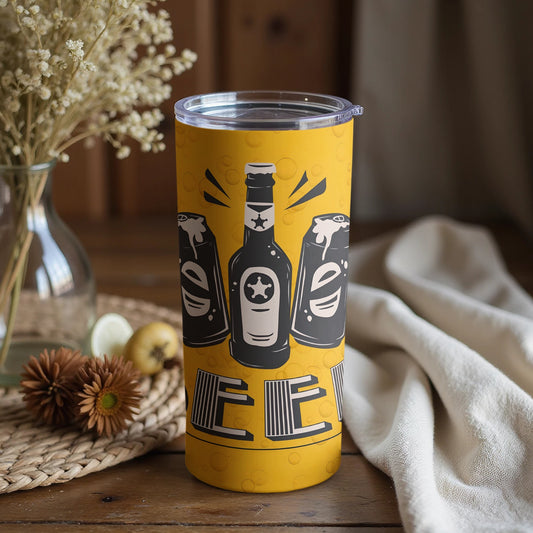 Vibrant Yellow Tumbler with Beer Design Creative