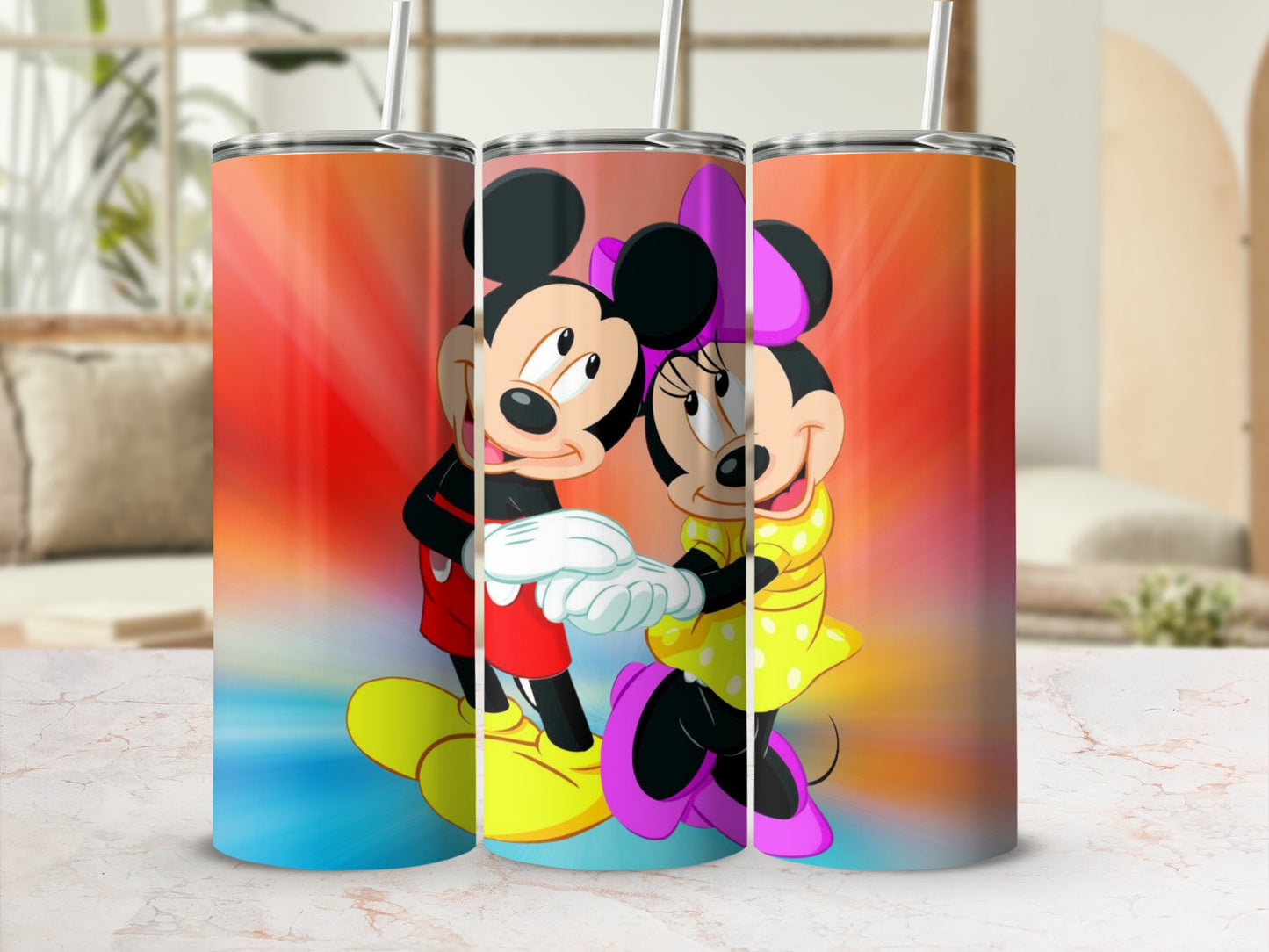 Bright Colorful Mickey and Minnie Tumbler