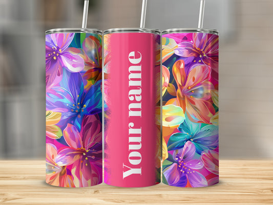 Personalized Colorful Floral Pattern Tumbler with Straw