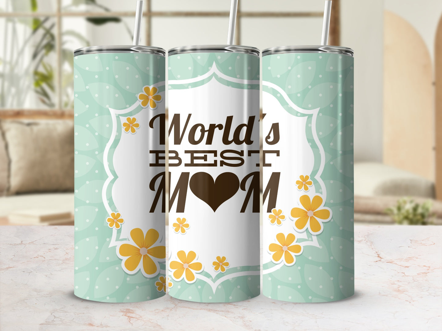 World's Best Mom Floral Design Insulated Tumbler Cup