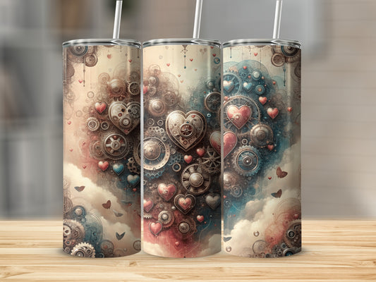 Steampunk Hearts Gears Clouds Butterflies Tumbler design