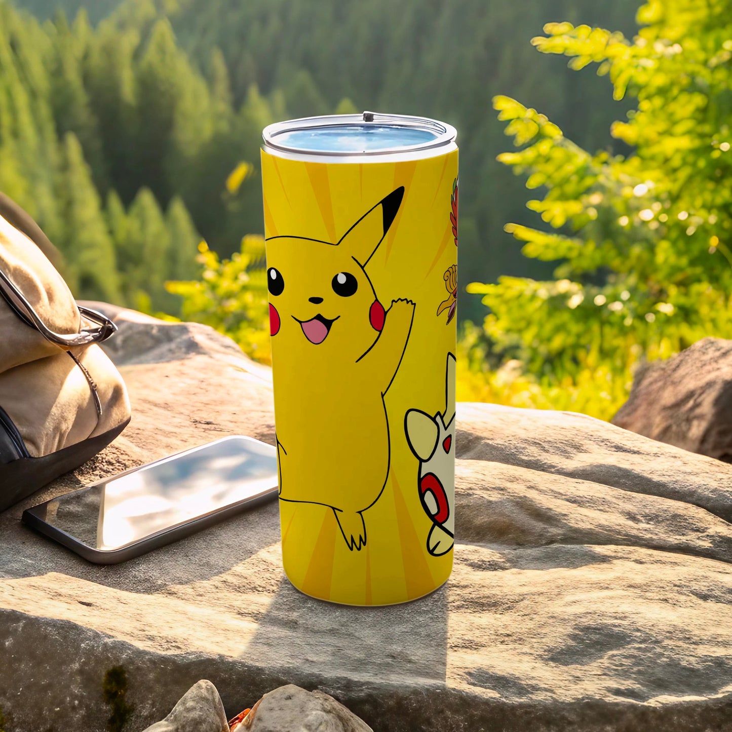 Pikachu Yellow Travel Tumbler with Lid Design