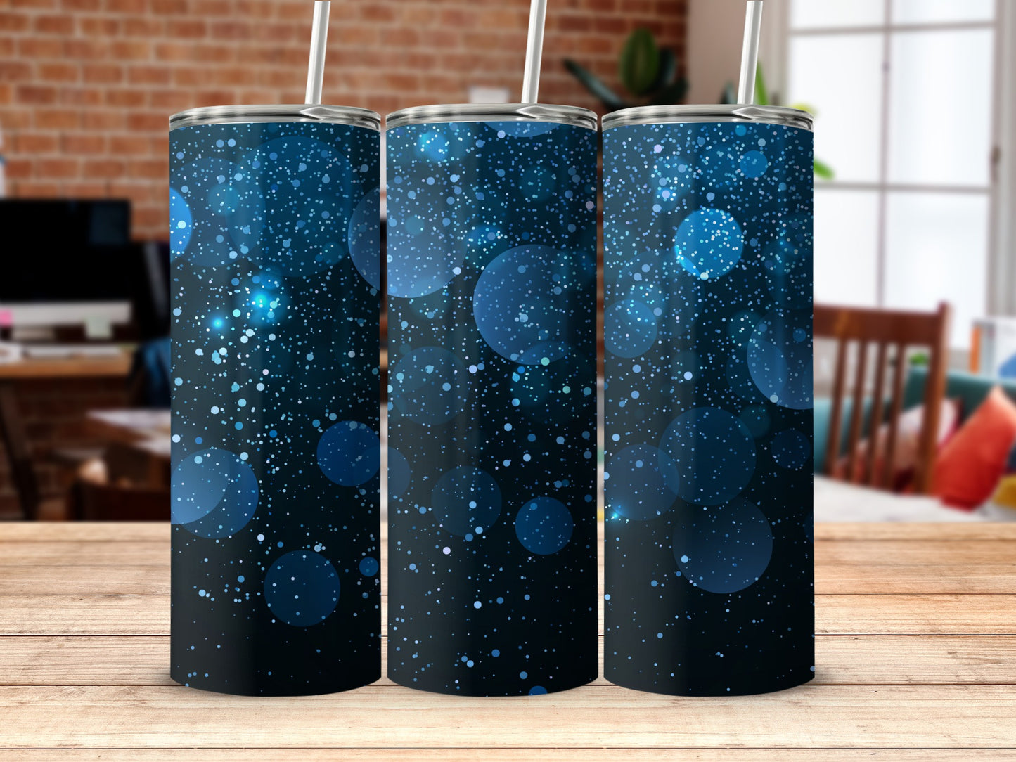 Sparkling Blue Bubbles Design Insulated Tumbler