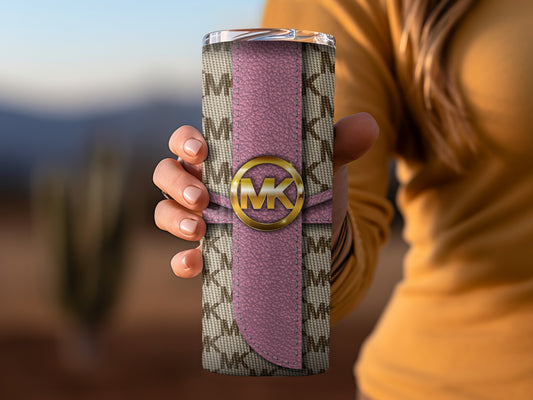 Stylish Purple Patterned MK Logo Tumbler for Travel
