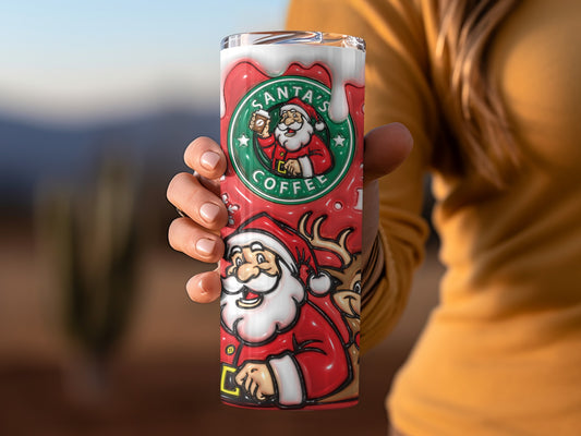 Festive Santa's Coffee Themed Holiday Tumbler
