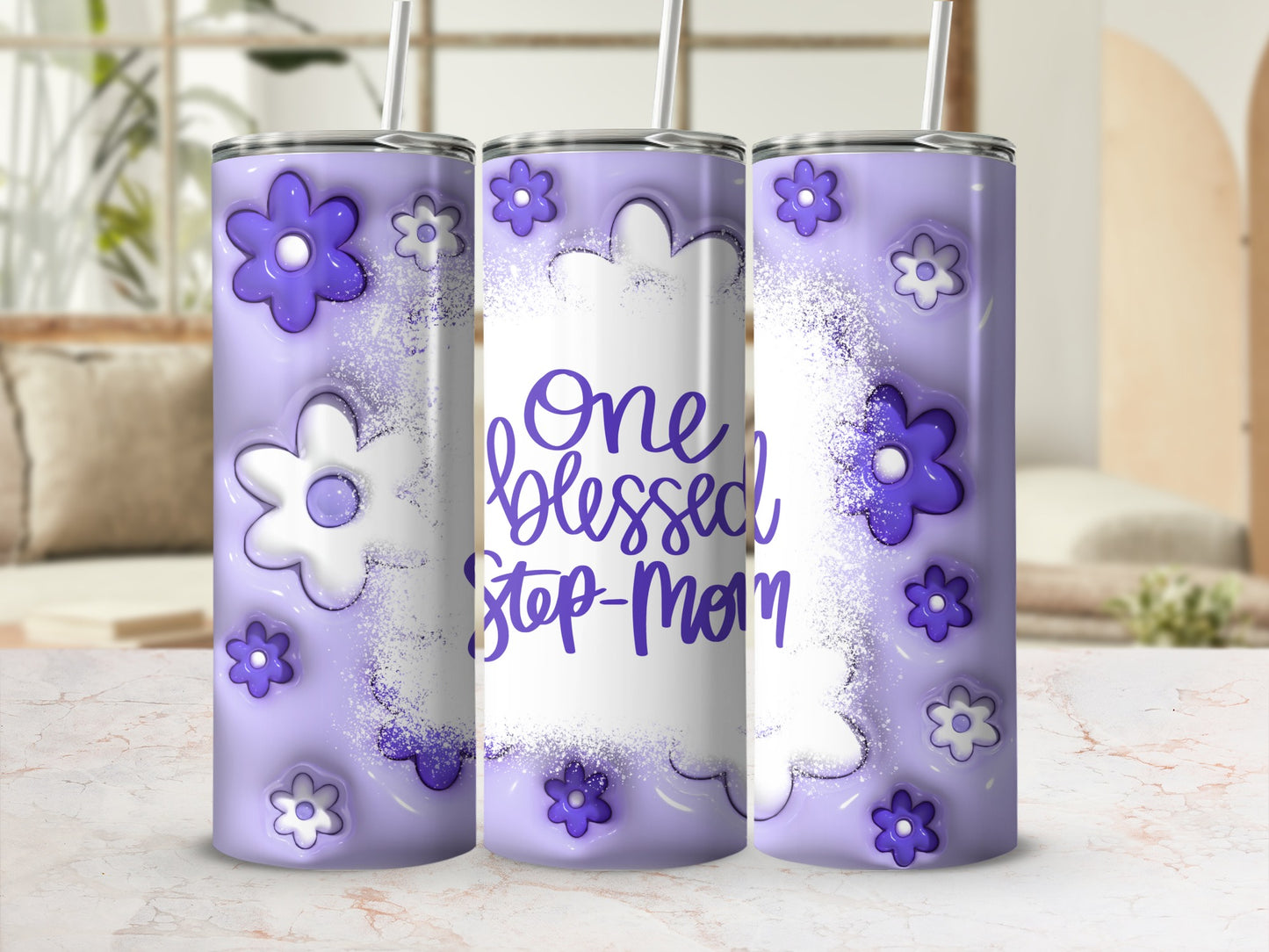 One Blessed Step-Mom Floral Design Tumbler Cup