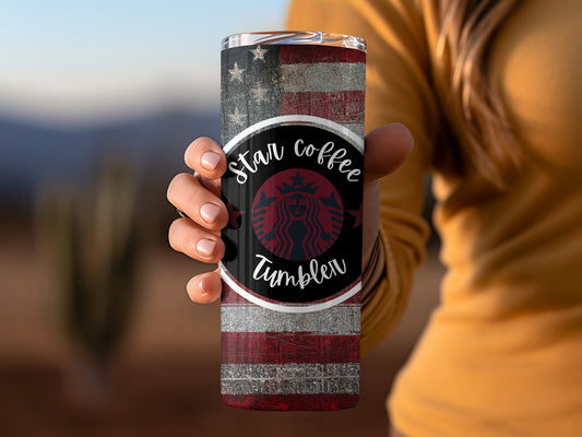 American Flag Star Coffee Tumbler Patriotic Design