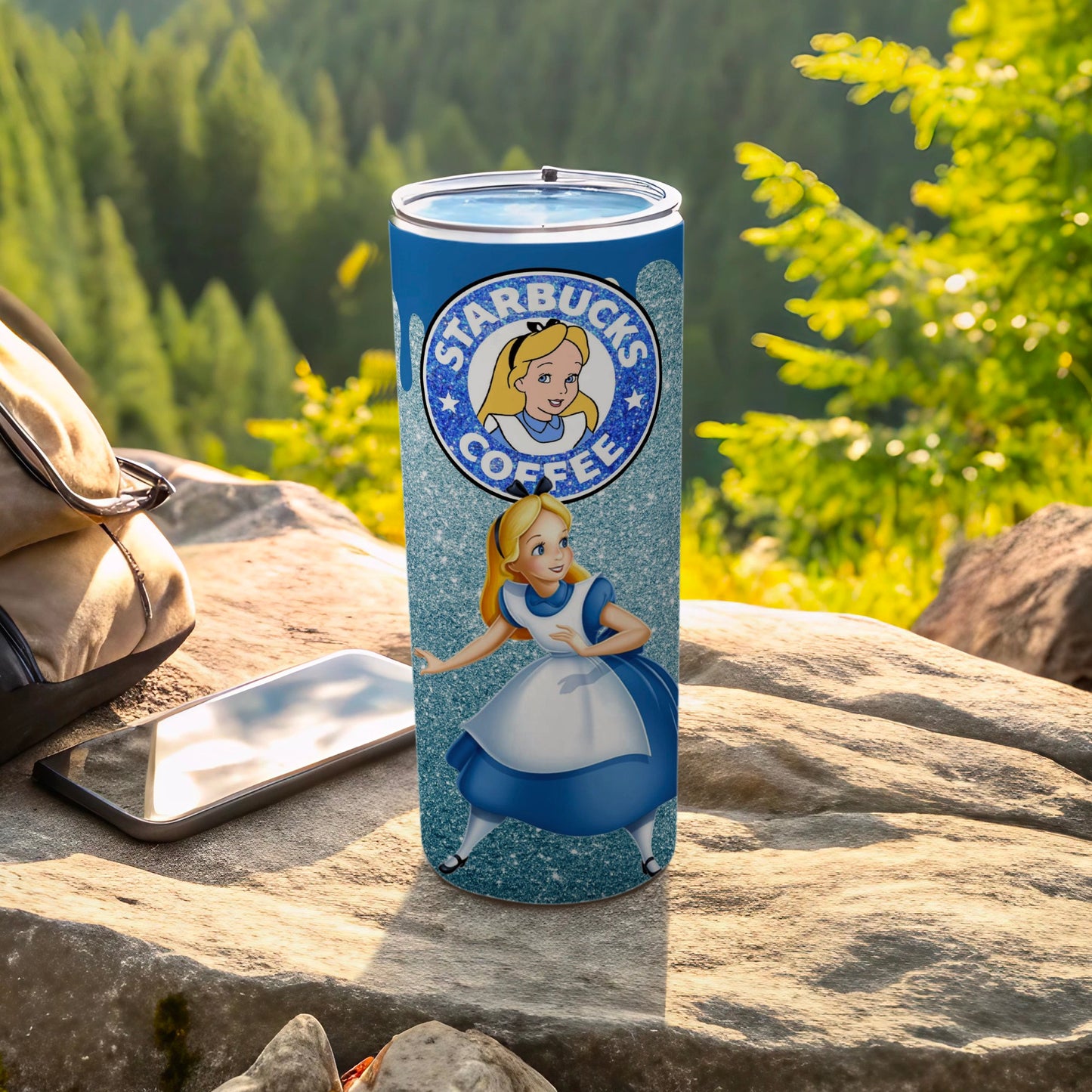 Blue Starbucks Alice in Wonderland Themed Tumbler
