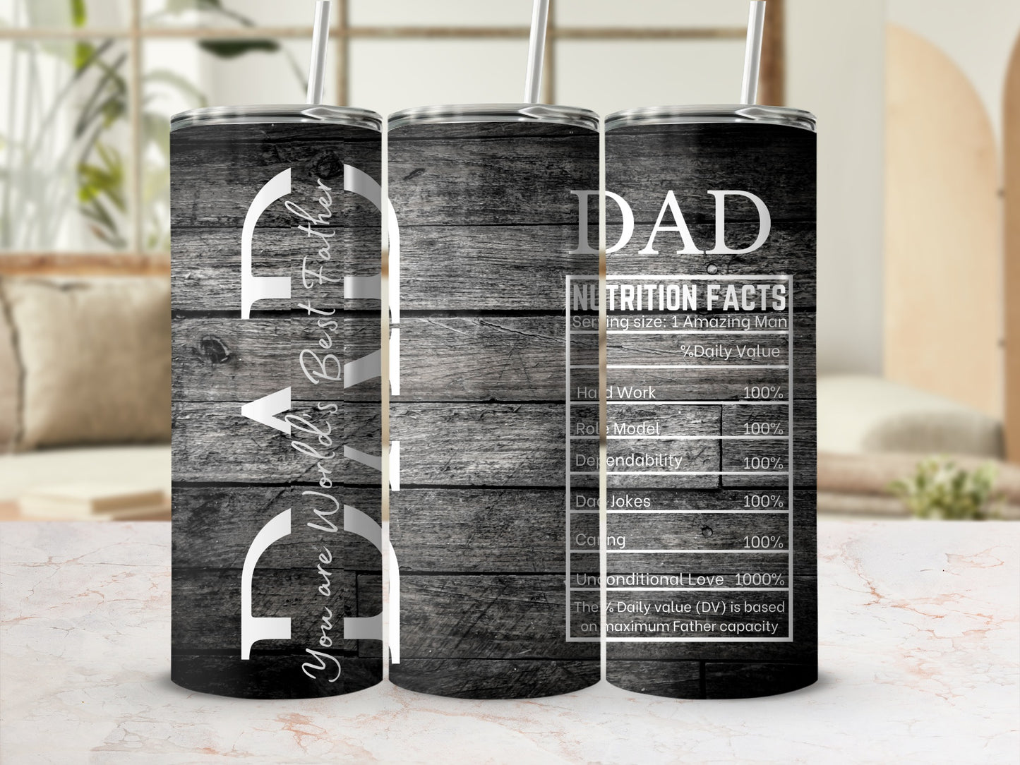 Wooden Dad Tumbler With Best Father Nutrition Facts