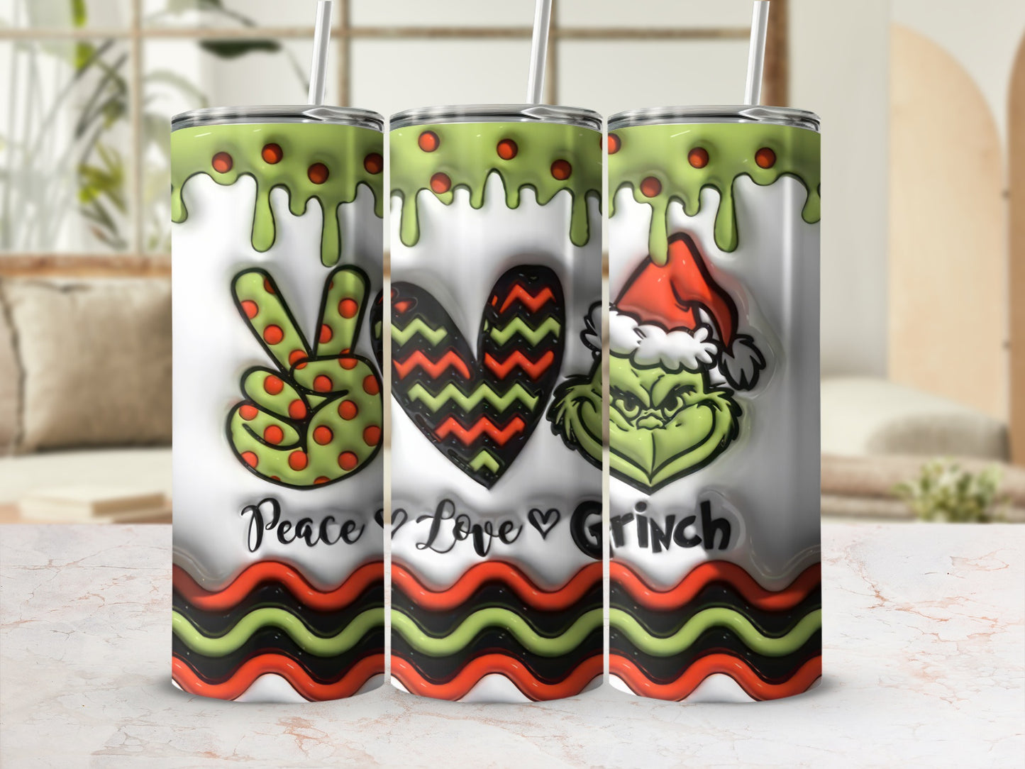 Peace Love Grinch Christmas Holiday Tumbler Cup