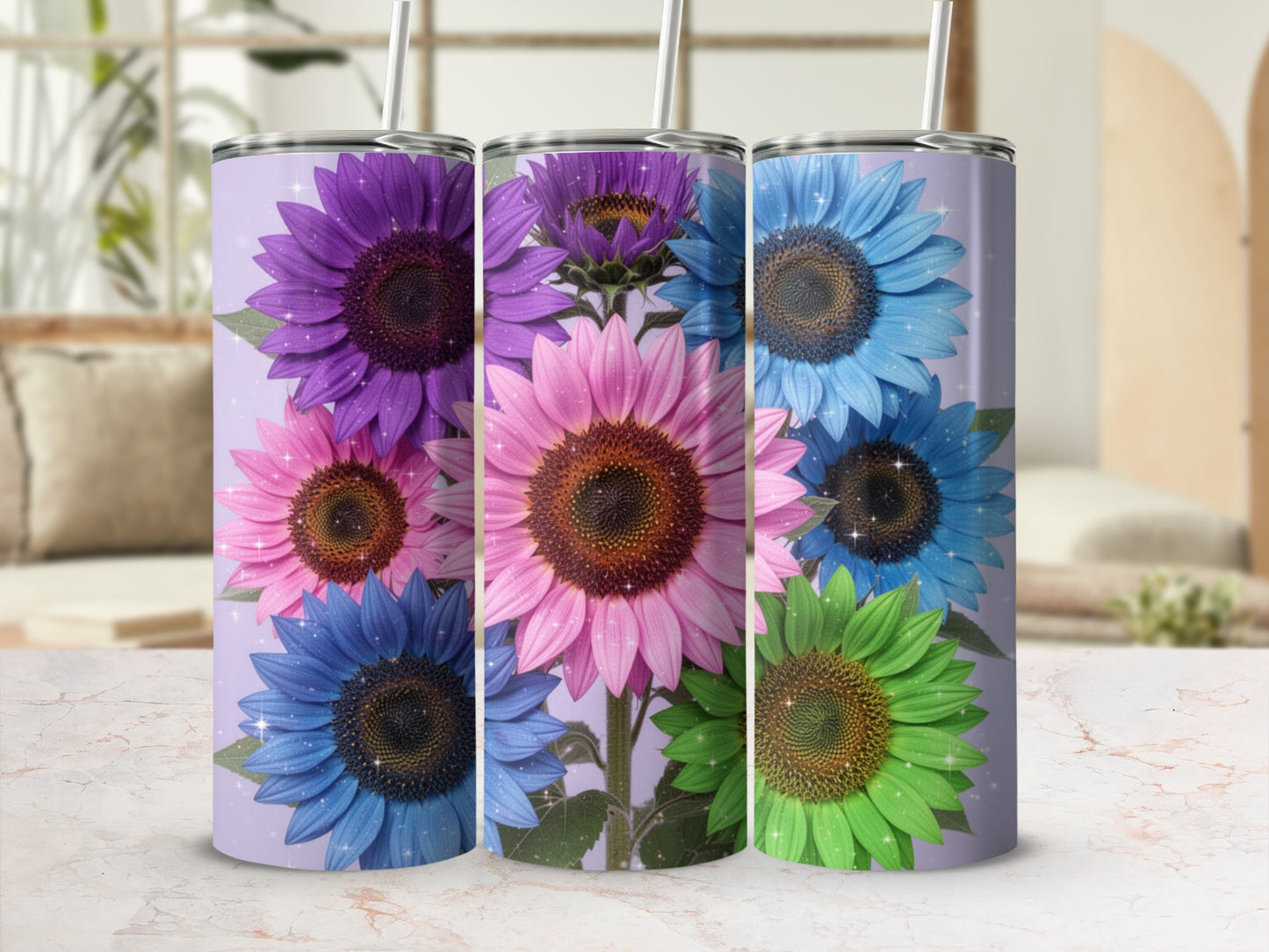 Vibrant Multicolor Sunflower Design Travel Mug