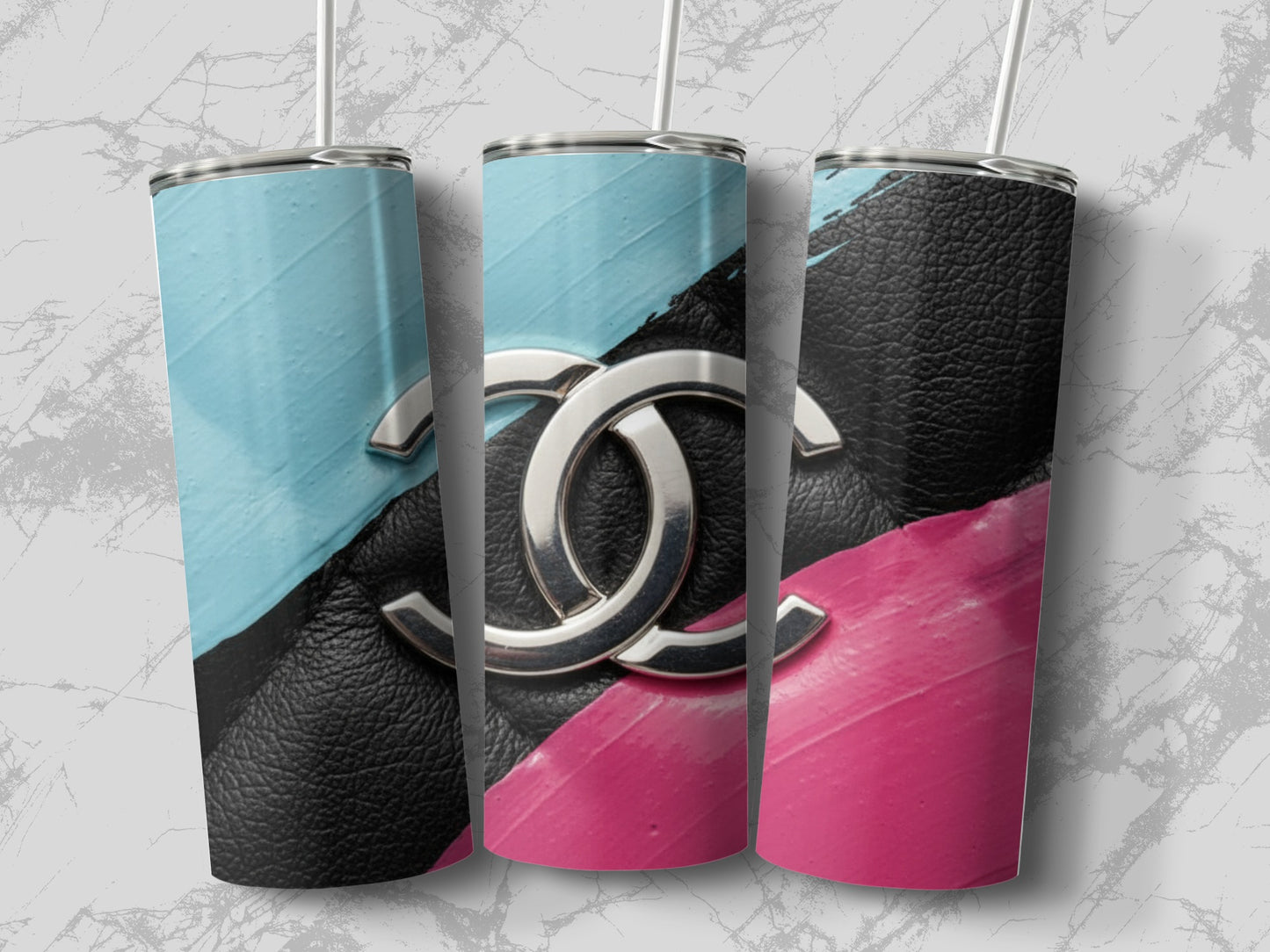 Blue Pink and Black Double C Design Tumbler Cup
