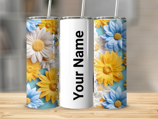 Personalized Floral Print Tumbler with Straw