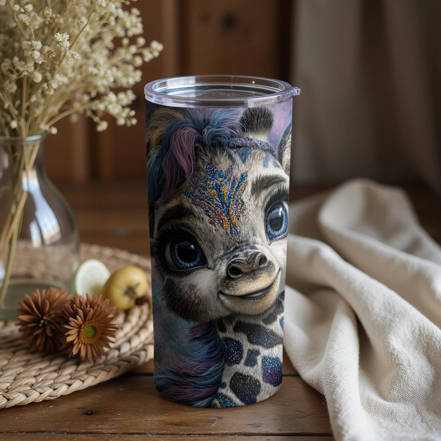Adorable Blue-Eyed Baby Giraffe Print Tumbler
