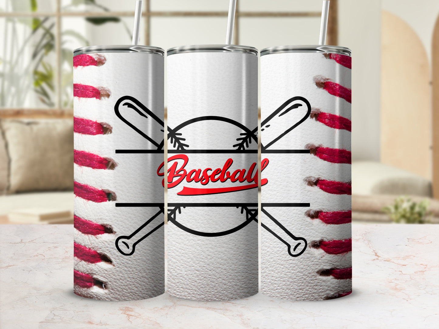 Baseball Design Tumbler Cup with Straw and Lid
