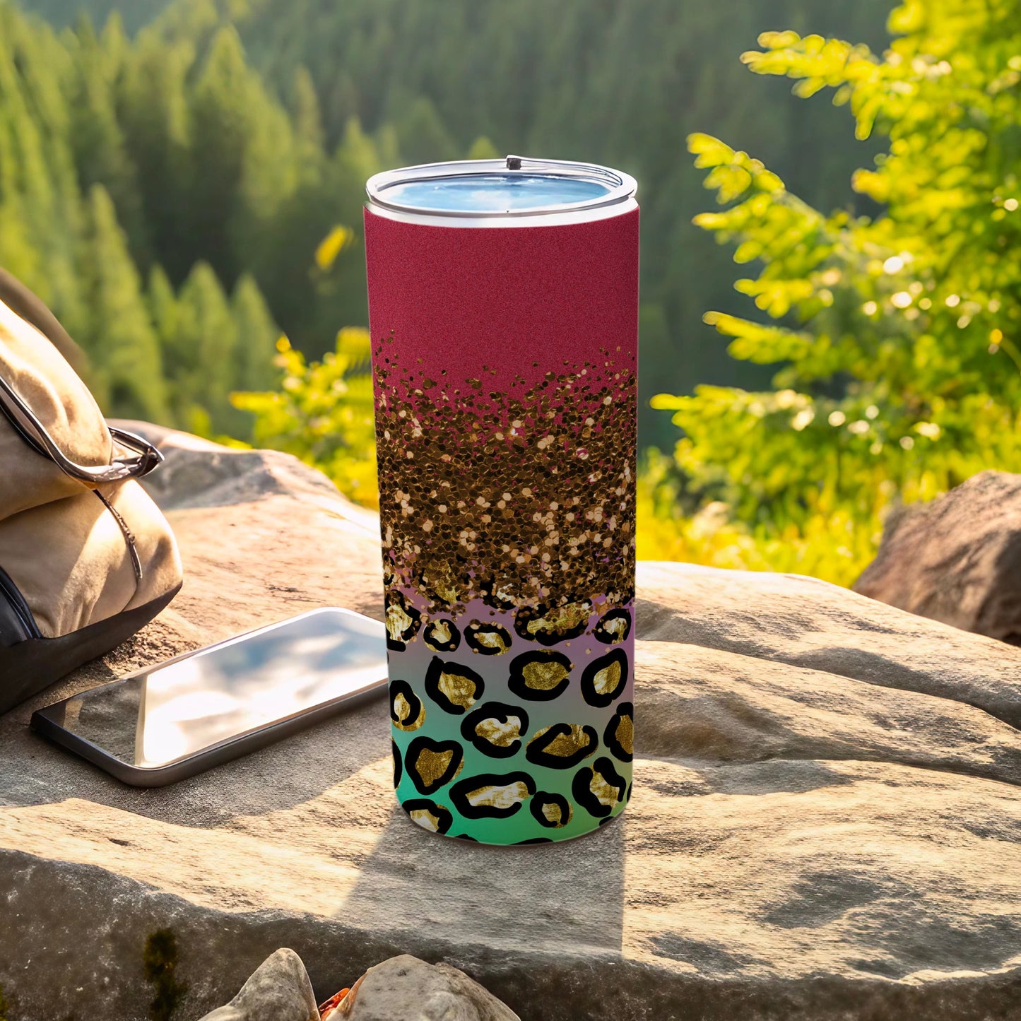 Leopard Print and Glitter Pattern Insulated Tumbler
