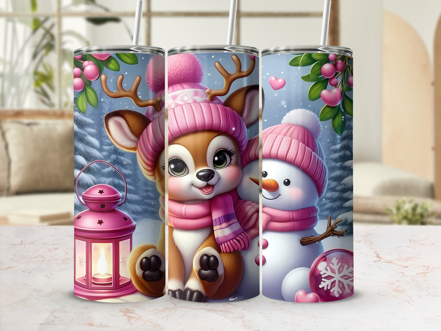Adorable Reindeer and Snowman Holiday Tumbler