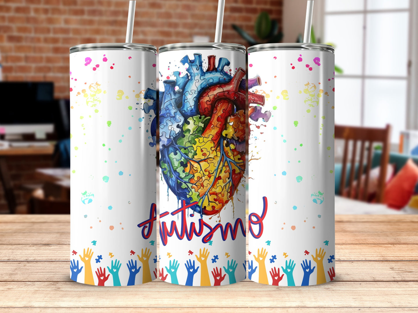 Colorful Autism Awareness Heart Design Tumbler