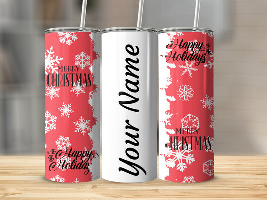 Personalized Merry Christmas Happy Holidays tumbler