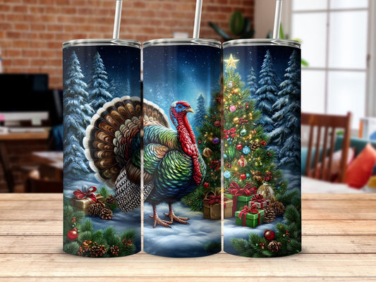 Festive Turkey With Christmas Tree Tumbler Design