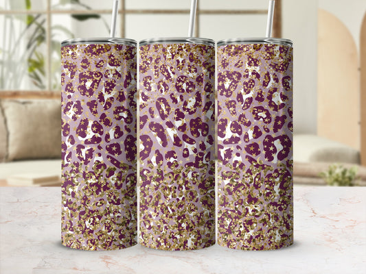 Sparkly Purple and Gold Leopard Print Tumbler Cup
