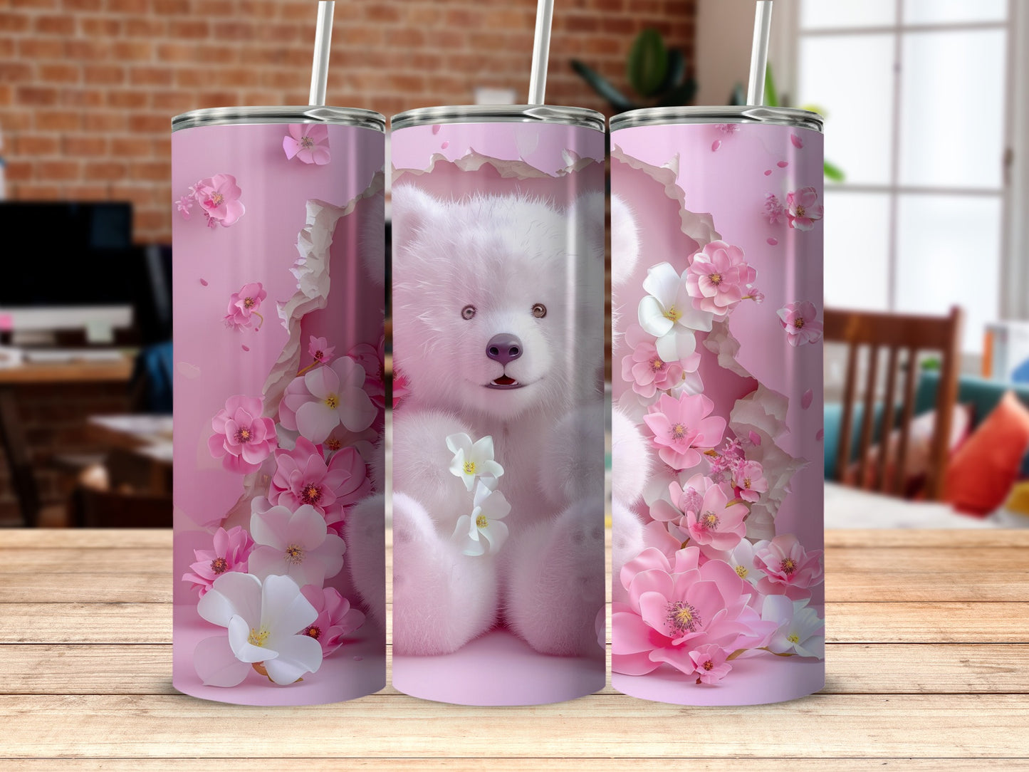 Cute pink bear flowers fluffy animal product type