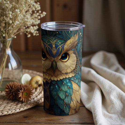 Beautifully Decorated Owl Design Tall Tumbler Cup