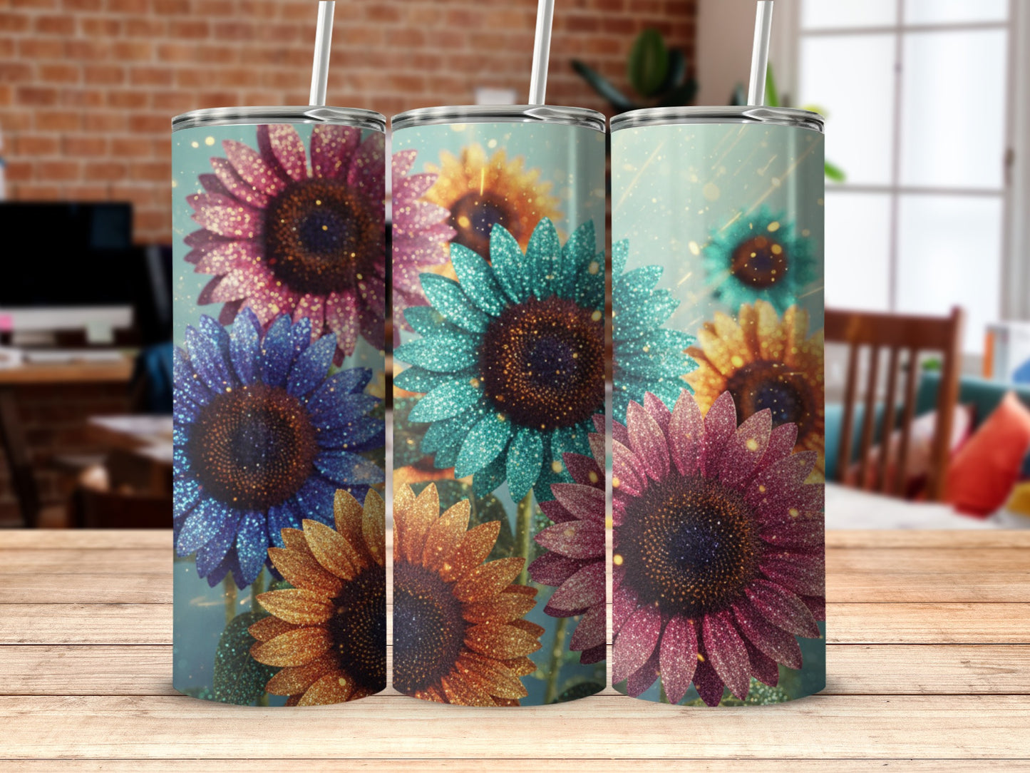 Colorful Sunflower Design Stainless Steel Tumblers