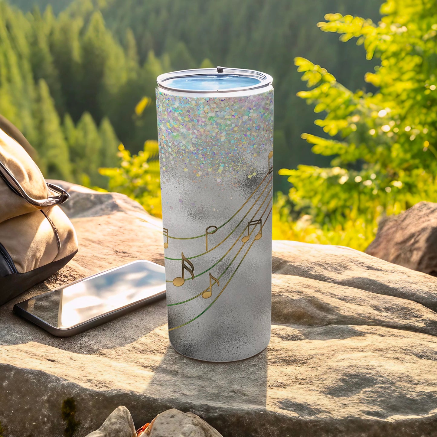 Holographic Glitter Musical Notes Design Tumbler product type