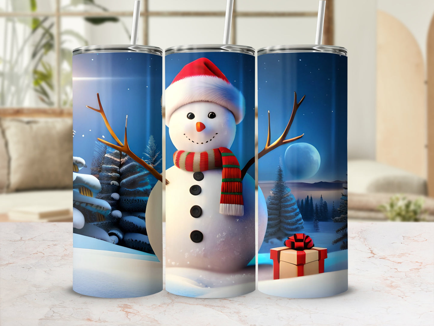 Festive Snowman Winter Scene Insulated Tumbler