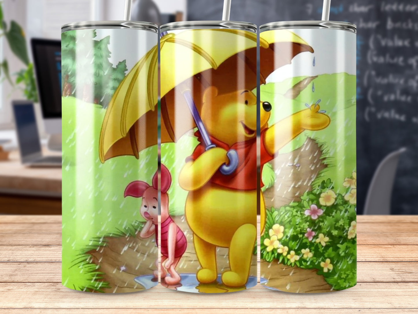 Winnie the Pooh Tumbler with Green Field Background