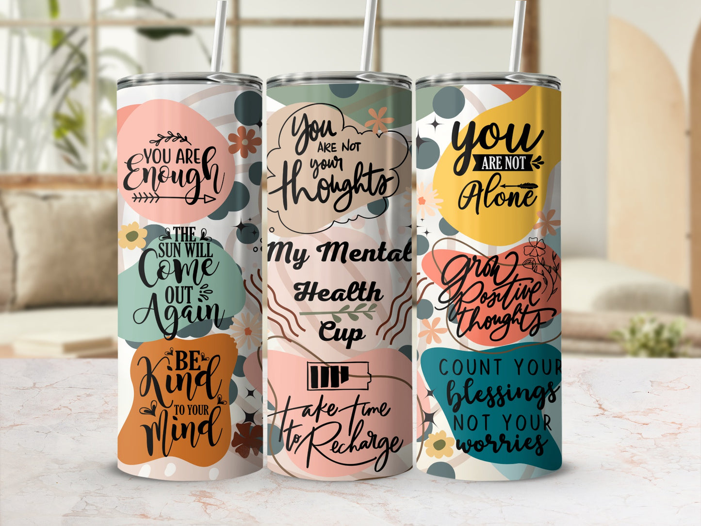 Motivational Quote Tumblers With Floral Designs