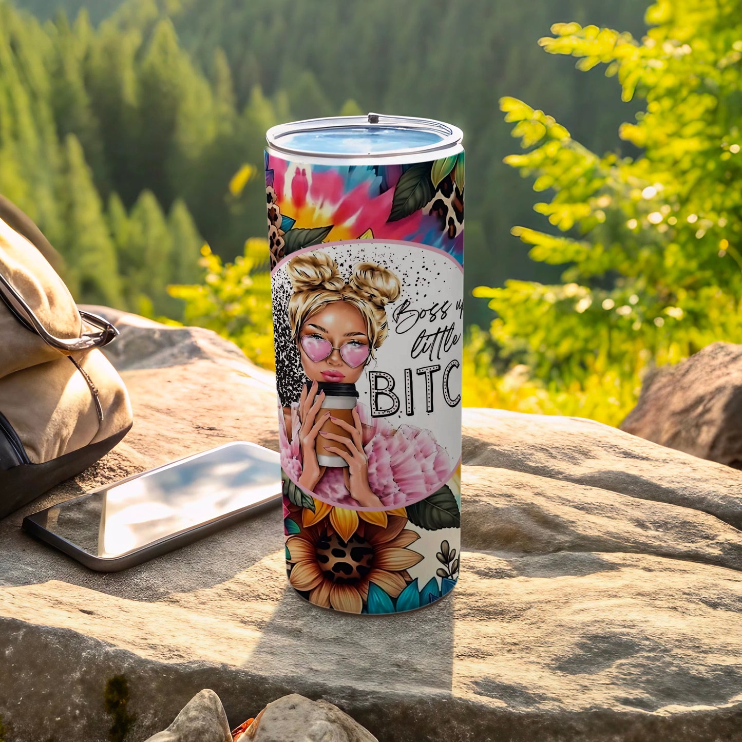 Boss Babe Floral Art Insulated Travel Tumbler Cup