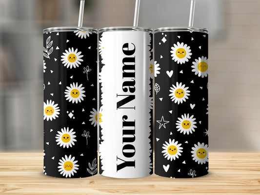 Personalized Daisy Pattern Custom Tumbler with Straw