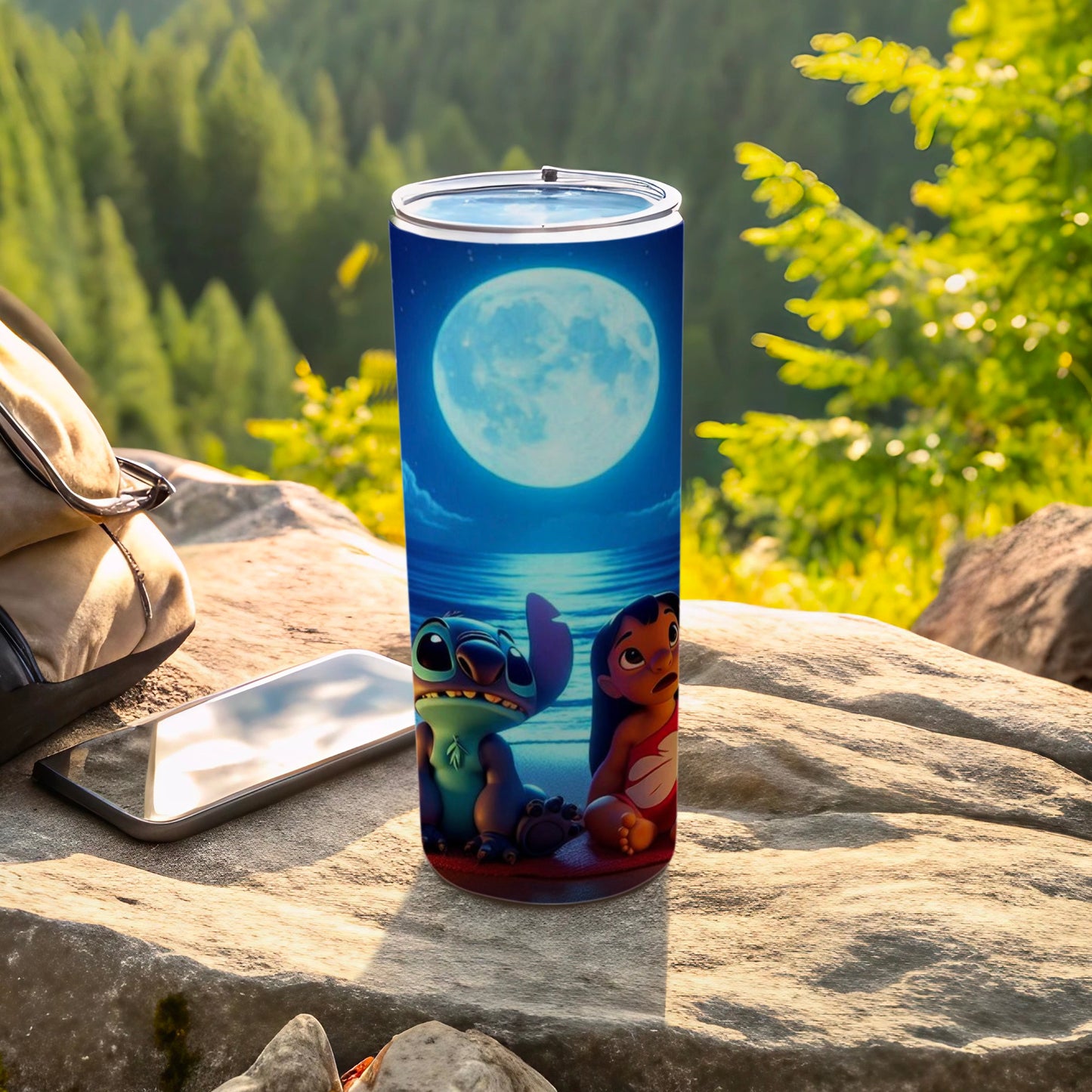 Stitch and Lilo Campfire Scene Tumbler with Moon Design