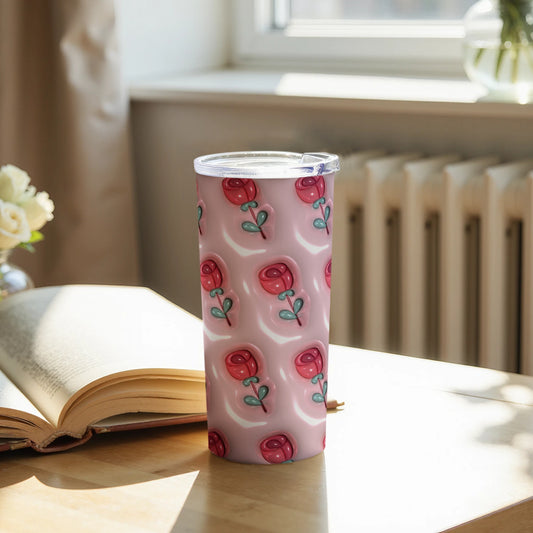 Floral Pink Patterned Tumbler With Lid For Daily Use