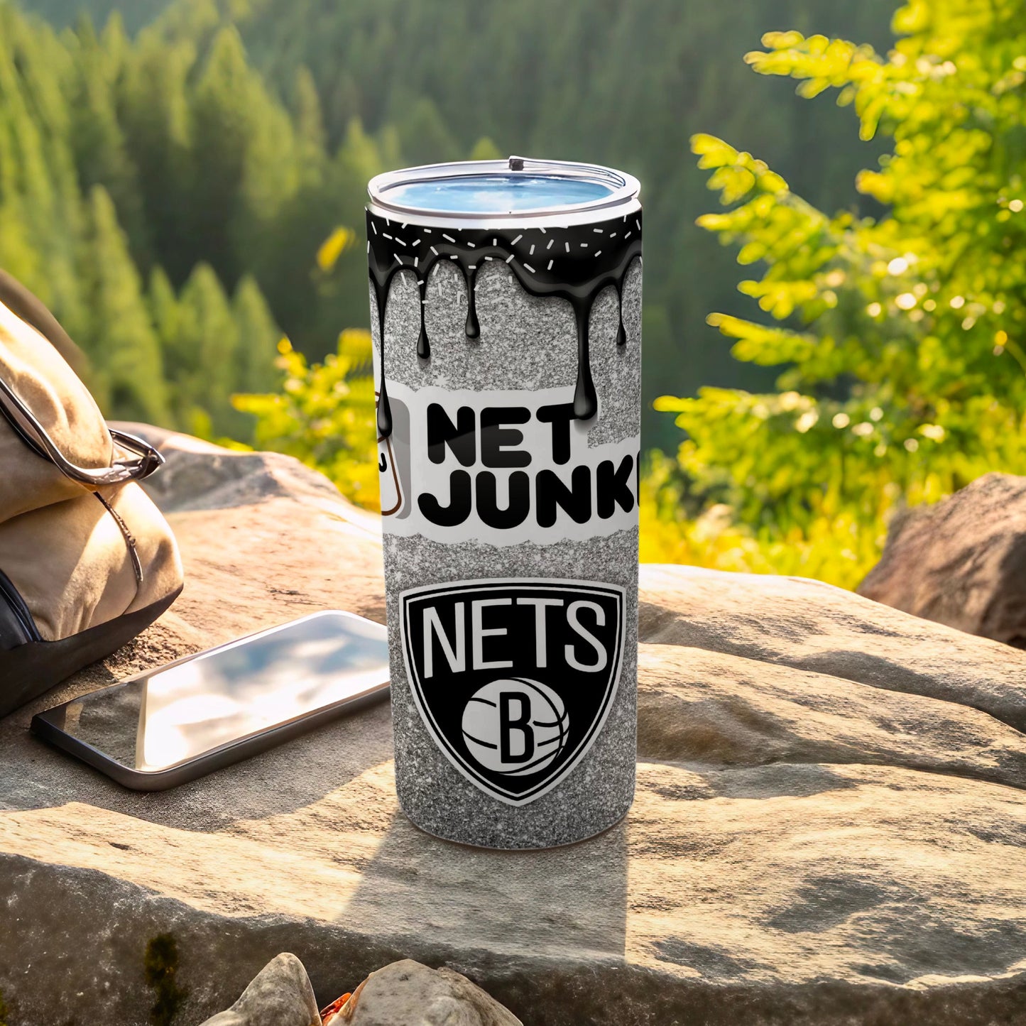 NET JUNK Nets B logo motivational tumbler flask