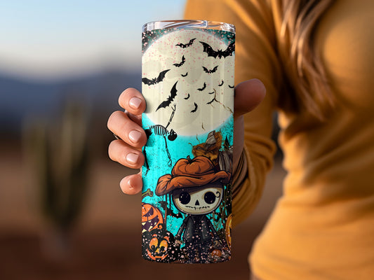 Cute Halloween Tumbler with Bats and Pumpkin Design