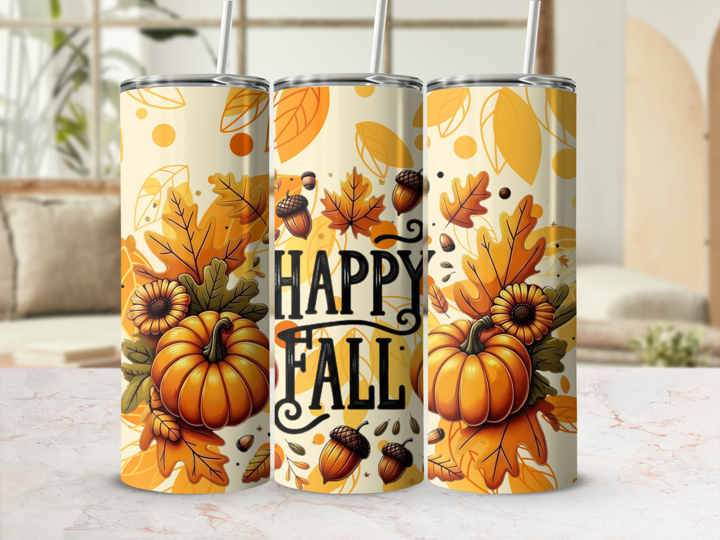Festive Autumn Themed Happy Fall Tumbler Cup