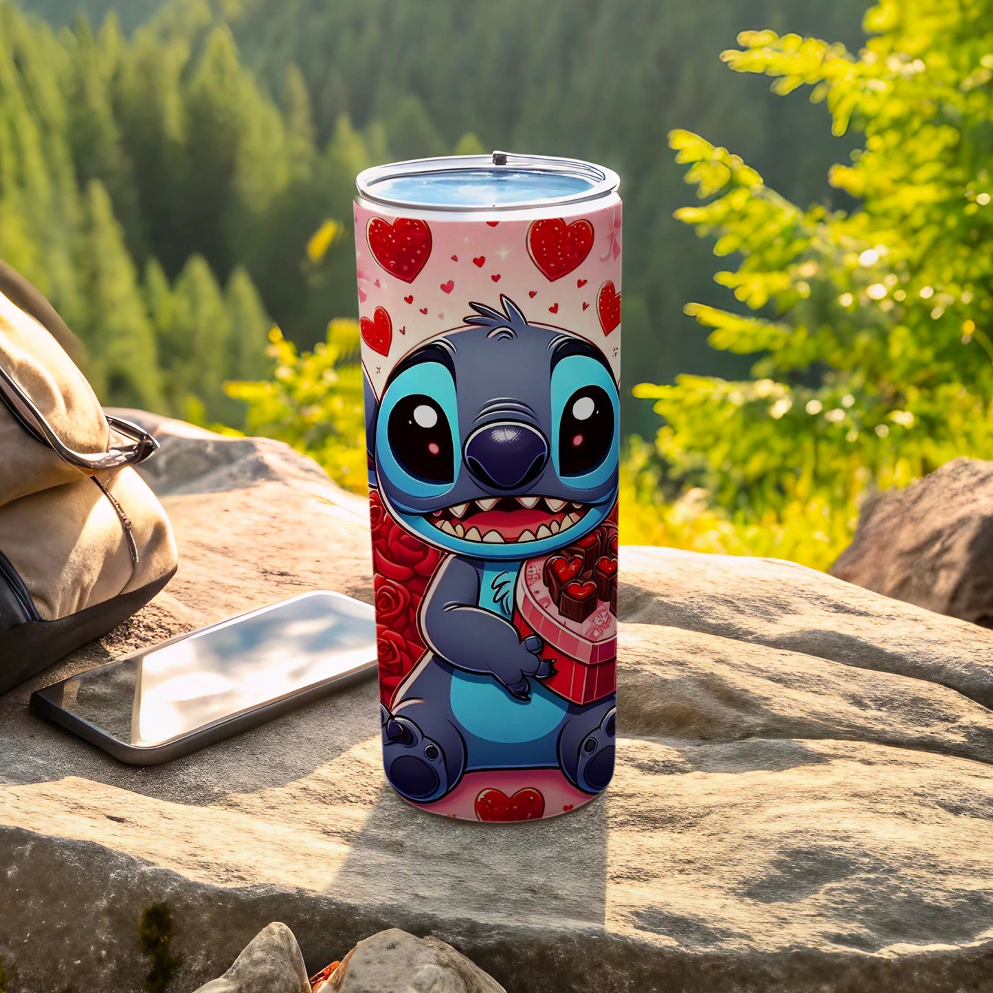 Adorable Cartoon Character with Hearts Travel Tumbler