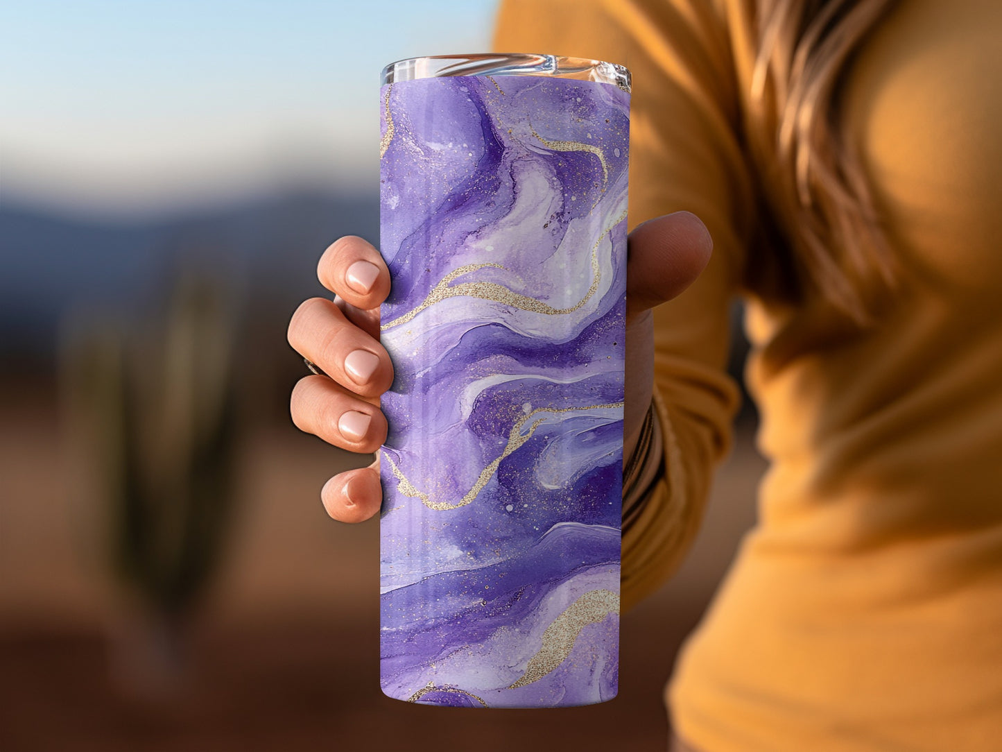 Purple And Gold Abstract Swirls Modern Fluid Art Tumblers