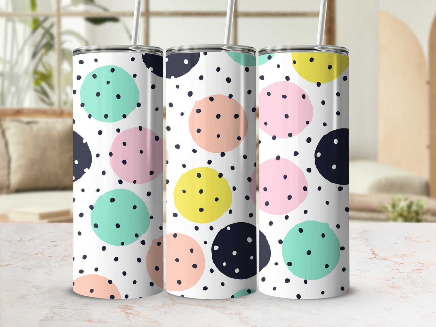 Colorful Polka Dot Pattern on Stainless Steel Tumbler