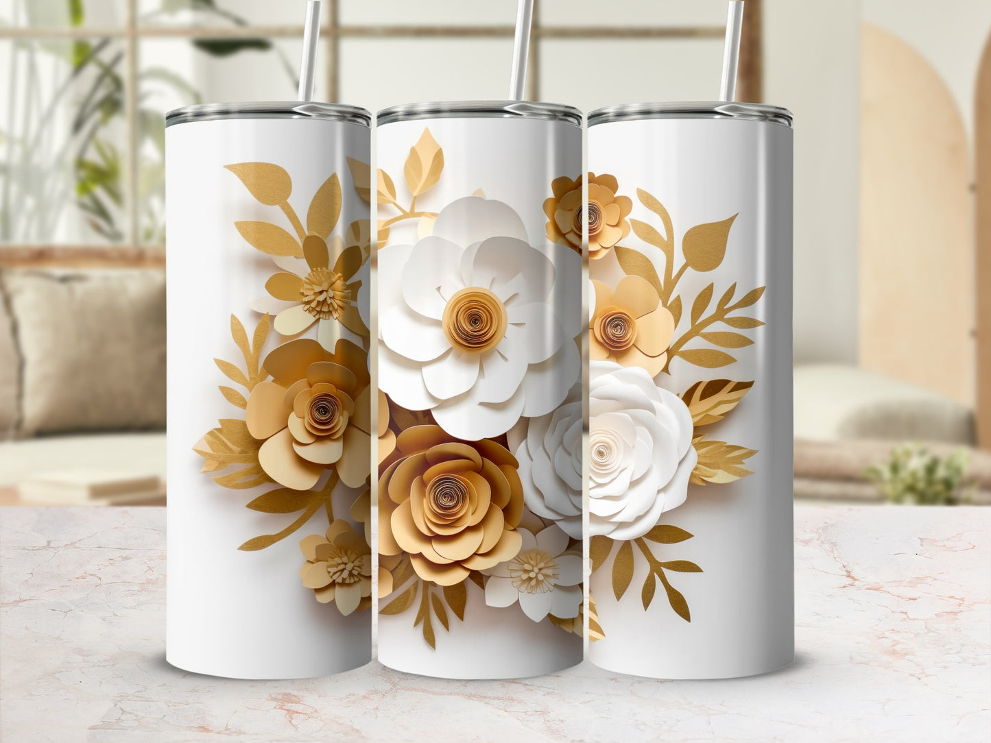 Elegant Floral Design Stainless Steel Tumbler