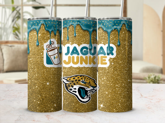 Jaguar Junkie Glitter Tumbler Cup with Straw
