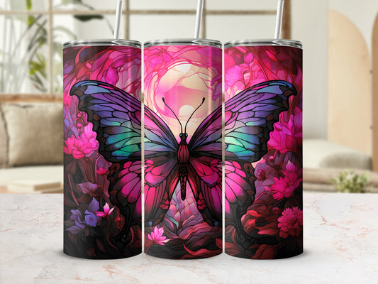 Vibrant Butterfly and Floral Design Tumbler
